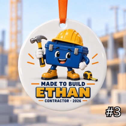 Personalized Contractor Ceramic Ornament – Custom Name Job Title Year Phrase and Construction Design - Image 3