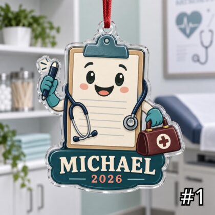 Personalized Doctor Acrylic or Wood Ornament – Custom Physician Name and Year