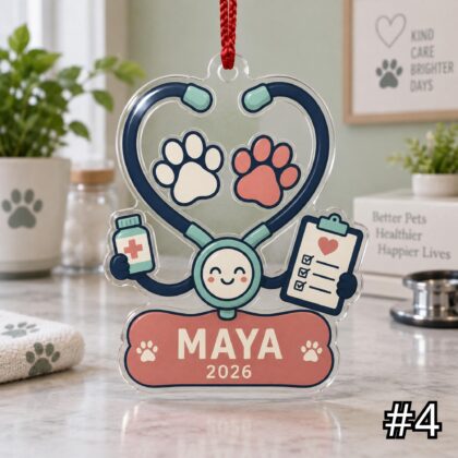 Personalized Veterinarian Acrylic or Wood Ornament – Custom Vet Name and Year - Image 4