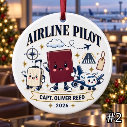 Alternative view of Personalized Airline Pilot Ceramic Ornament – Custom Captain Name Title Year and Aircraft Type