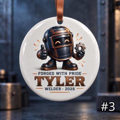 Personalized Welder Ceramic Ornament – Custom Name Job Title Year and Phrase - Image 3