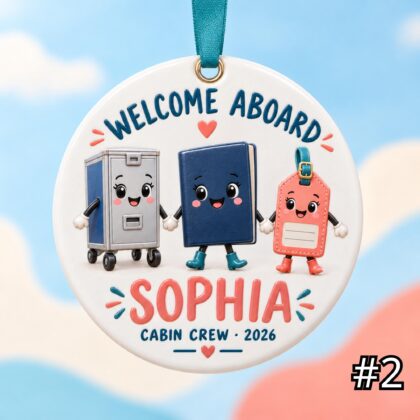 Alternative view of Personalized Flight Attendant Ceramic Ornament – Custom Cabin Crew Name Year and Phrase