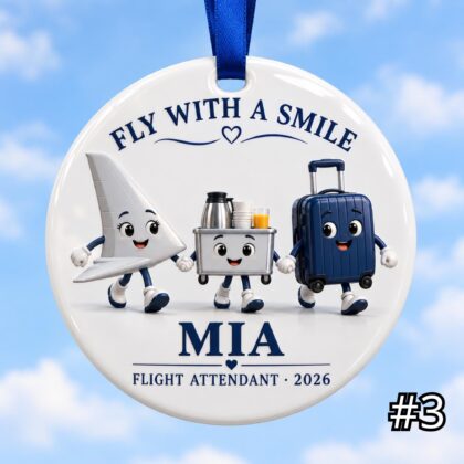 Personalized Flight Attendant Ceramic Ornament – Custom Cabin Crew Name Year and Phrase - Image 3