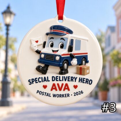 Personalized Mail Carrier Ceramic Ornament – Custom Postal Worker Name Year Occasion and Phrase - Image 3