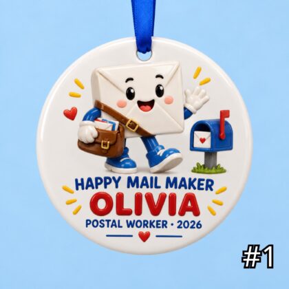 Personalized Mail Carrier Ceramic Ornament – Custom Postal Worker Name Year Occasion and Phrase