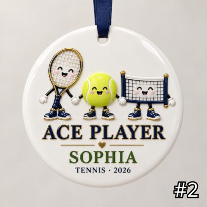 Alternative view of Personalized Tennis Ceramic Ornament – Custom Player Name and Year Christmas Tree Keepsake