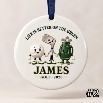 Alternative view of Personalized Golf Ceramic Ornament – Custom Golfer Name and Year Christmas Tree Keepsake