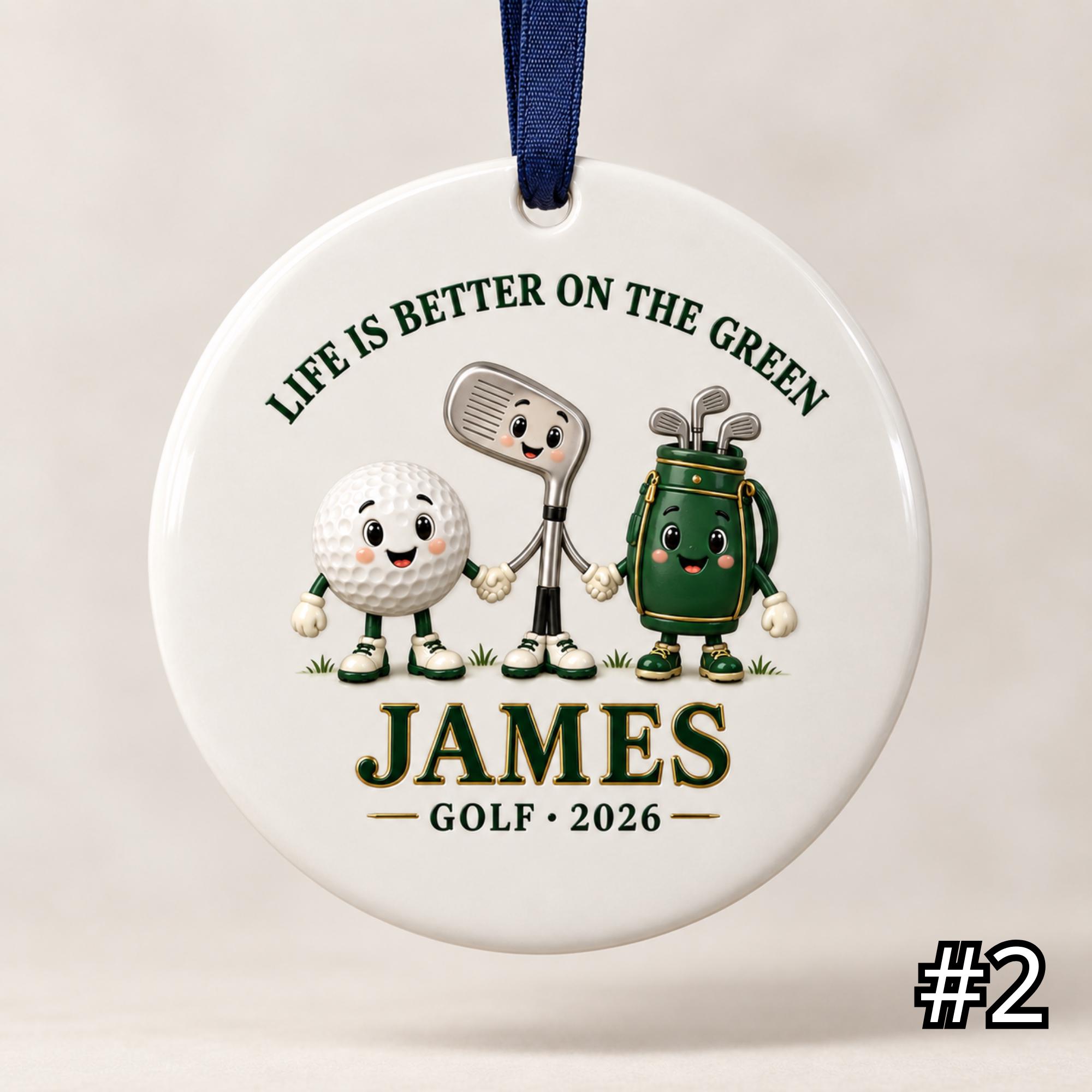 Personalized Golf Ceramic Ornament – Custom Golfer Name and Year Christmas Tree Keepsake - Image 2