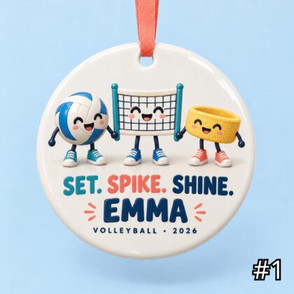 Personalized Volleyball Ceramic Ornament – Custom Player Name and Year Christmas Tree Keepsake