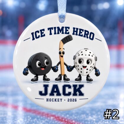 Alternative view of Personalized Ice Hockey Ceramic Ornament – Custom Player Name and Year Christmas Tree Keepsake