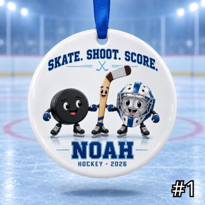 Personalized Ice Hockey Ceramic Ornament – Custom Player Name and Year Christmas Tree Keepsake