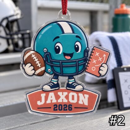 Alternative view of Personalized American Football Acrylic Ornament – Custom Player Name and Year Christmas Tree Keepsake
