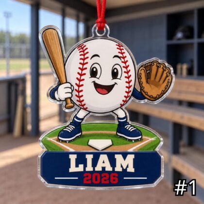 Personalized Baseball Acrylic Ornament – Custom Player Name and Year Christmas Tree Keepsake