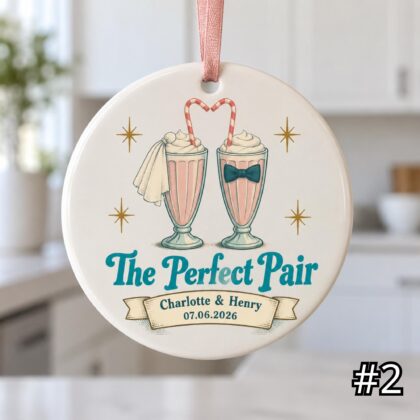 Alternative view of Personalized Retro Wedding Ornament – Sweet Together Milkshake Ceramic Keepsake