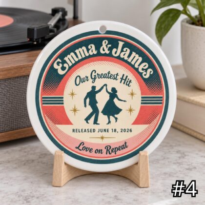Personalized Wedding Record Ornament – Our Song Retro Ceramic Keepsake - Image 4