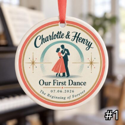 Personalized Wedding Record Ornament – Our Song Retro Ceramic Keepsake