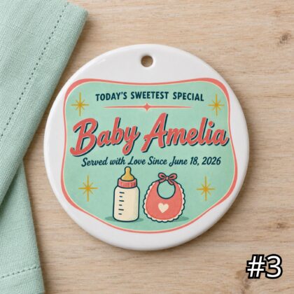 Personalized Retro Baby Diner Ornament – Today’s Sweetest Special Ceramic Keepsake - Image 3
