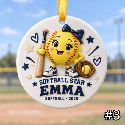 Personalized Softball Ceramic Ornament – Cute Softball Characters - Image 3