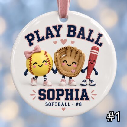 Personalized Softball Ceramic Ornament – Cute Softball Characters