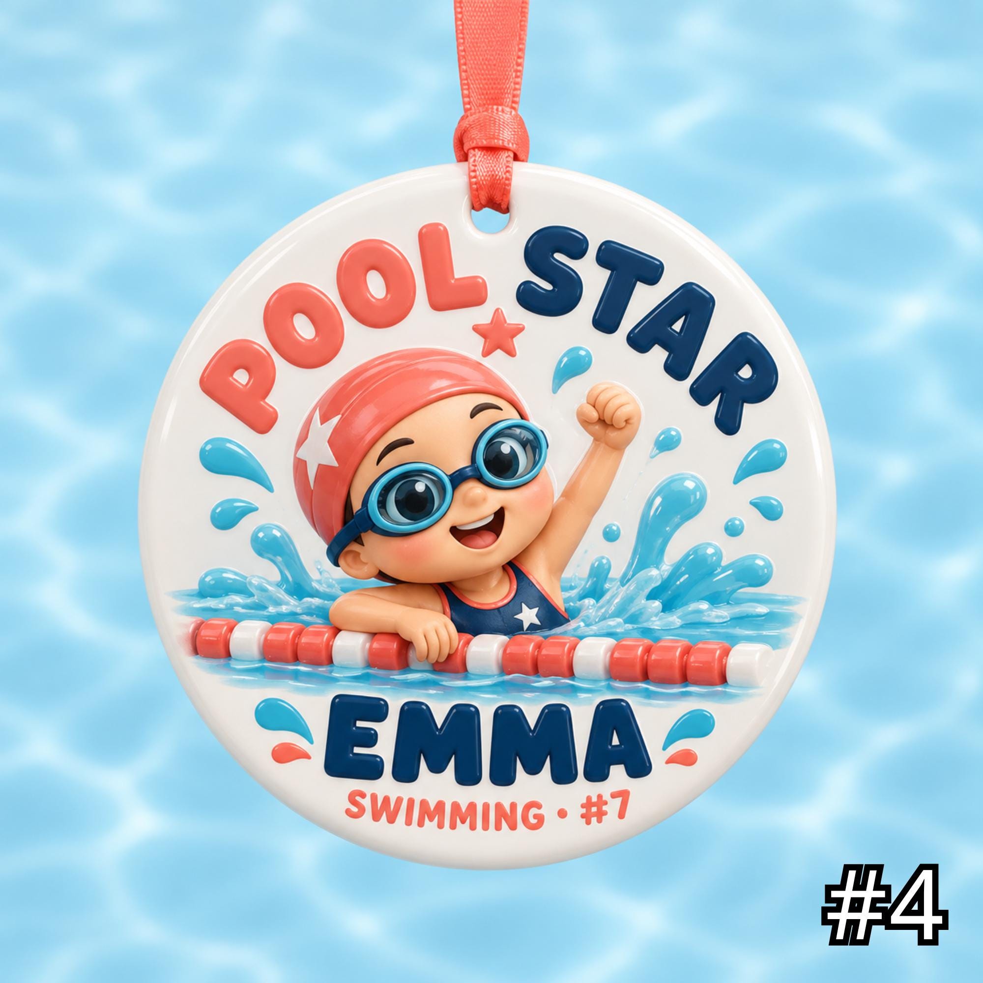 Personalized Swimming Ceramic Ornament – Cute Swim Characters - Image 4