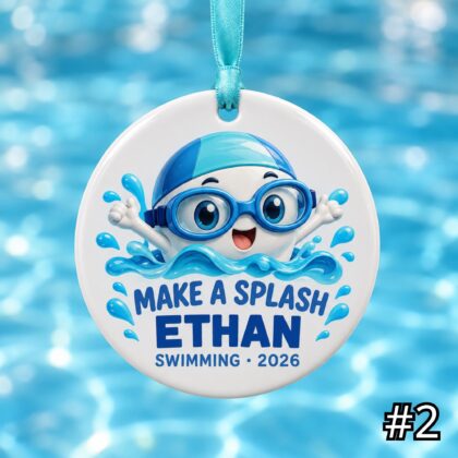 Alternative view of Personalized Swimming Ceramic Ornament – Cute Swim Characters