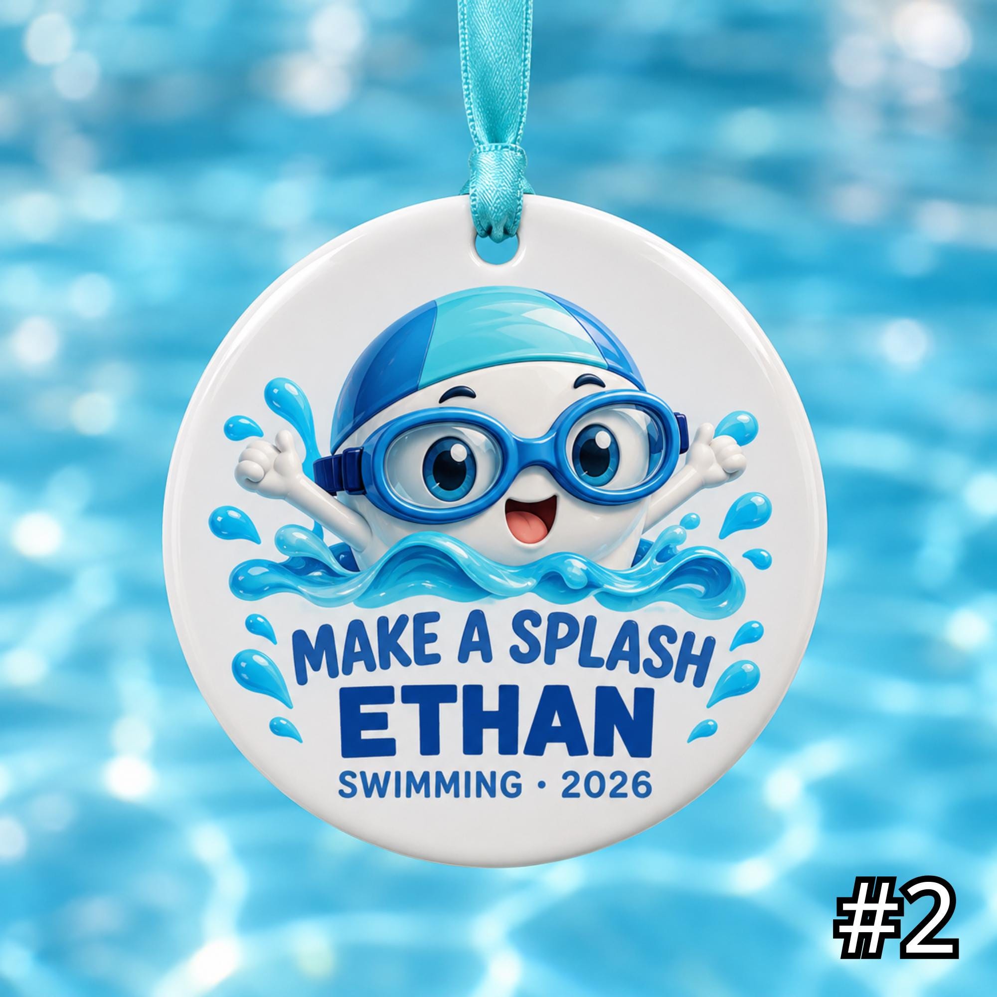 Personalized Swimming Ceramic Ornament – Cute Swim Characters - Image 2