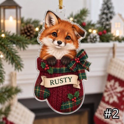 Alternative view of Red Fox in Mitten Acrylic Ornament – Cute Woodland Animal Peeking Out from a Christmas Mitten