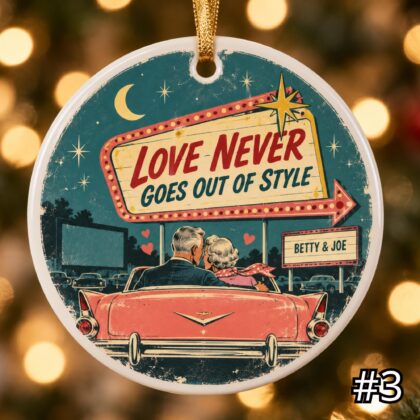 Personalized Grandparents Ceramic Ornament – Our Love Story Retro 50s Anniversary Gift - Image 3