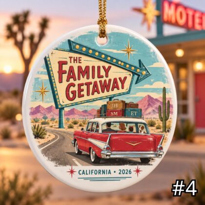 Personalized Family Road Trip Ceramic Ornament – Retro 50s Travel Keepsake - Image 4