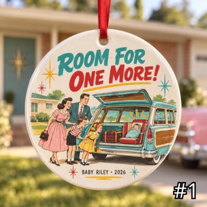 Personalized Family Road Trip Ceramic Ornament – Retro 50s Travel Keepsake