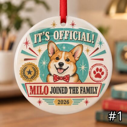 Alternative view of Personalized Pet Ceramic Ornament – Official Family Member Retro 50s Adoption Gift