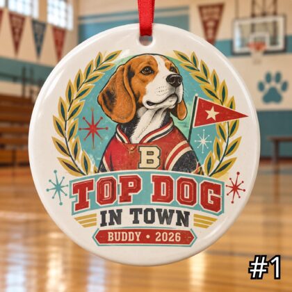 Alternative view of Personalized Dog or Cat Ceramic Ornament – Top Dog Coolest Cat Retro 50s Pet Gift