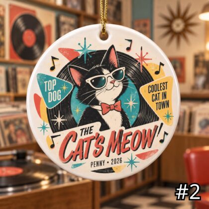Personalized Dog or Cat Ceramic Ornament – Top Dog Coolest Cat Retro 50s Pet Gift - Image 3