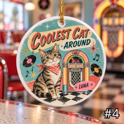 Personalized Dog or Cat Ceramic Ornament – Top Dog Coolest Cat Retro 50s Pet Gift - Image 5
