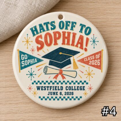 Personalized Graduation Ceramic Ornament – Class of 2026 Retro 50s Decor - Image 4