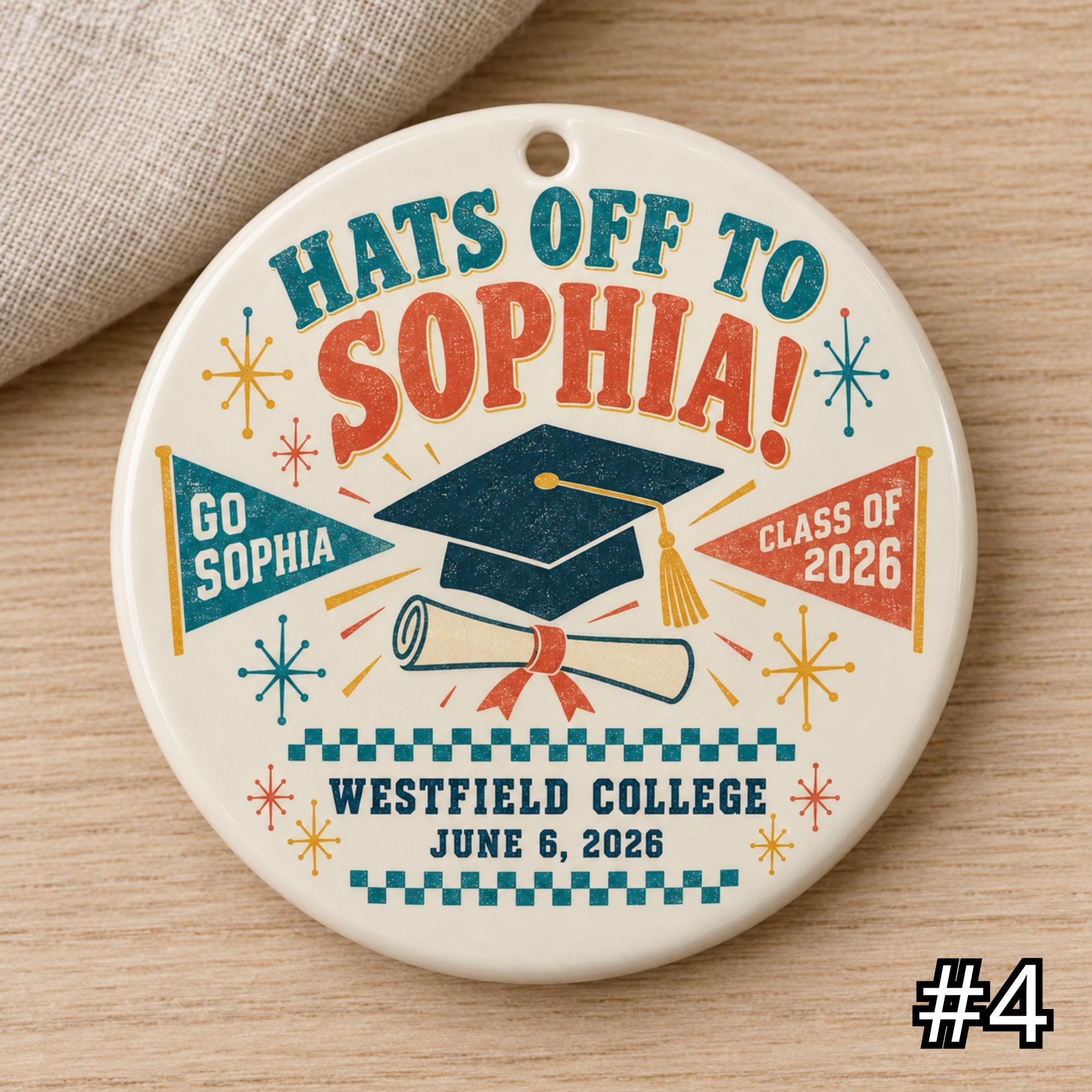 Personalized Graduation Ceramic Ornament – Class of 2026 Retro 50s Decor - Image 4
