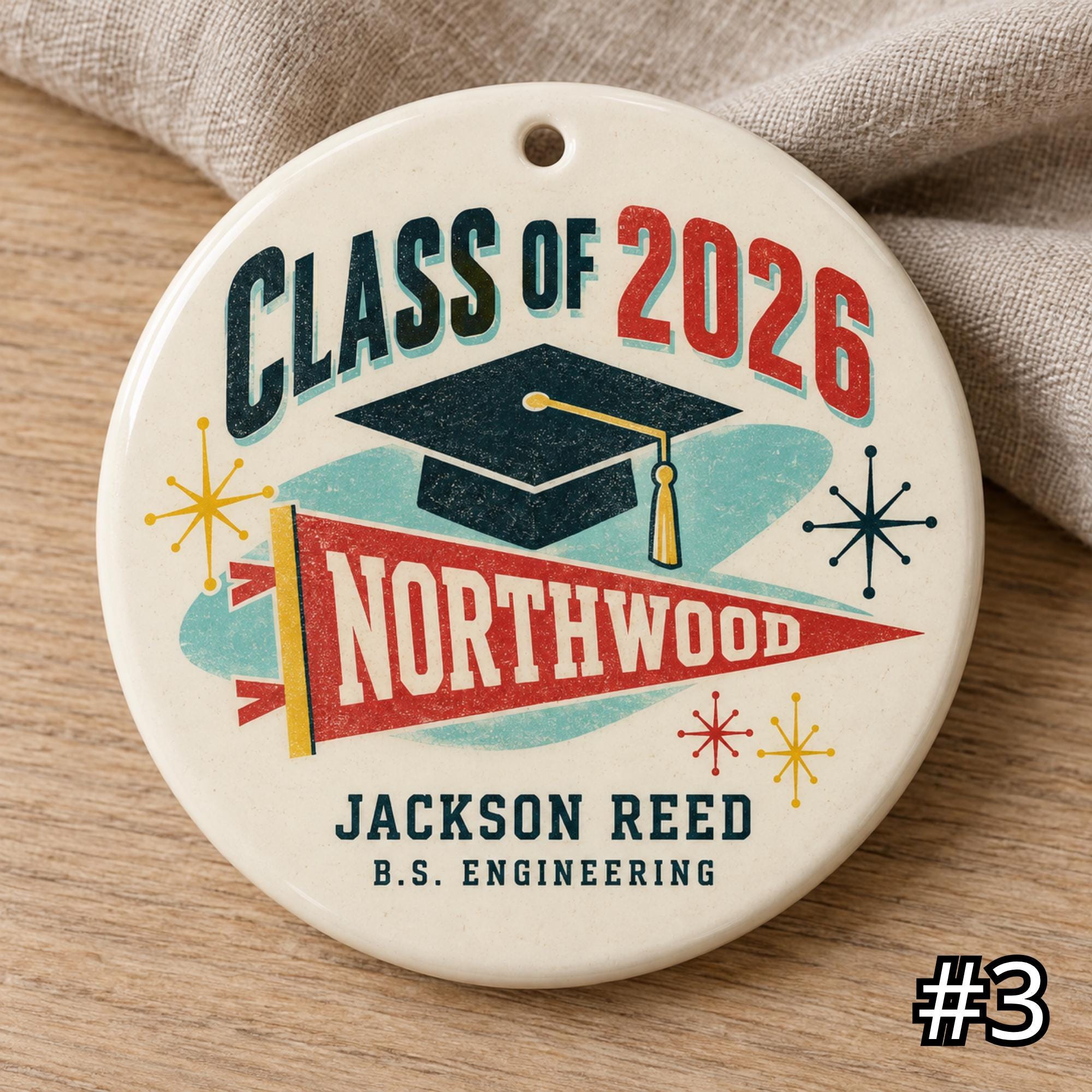 Personalized Graduation Ceramic Ornament – Class of 2026 Retro 50s Decor - Image 3