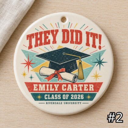 Alternative view of Personalized Graduation Ceramic Ornament – Class of 2026 Retro 50s Decor
