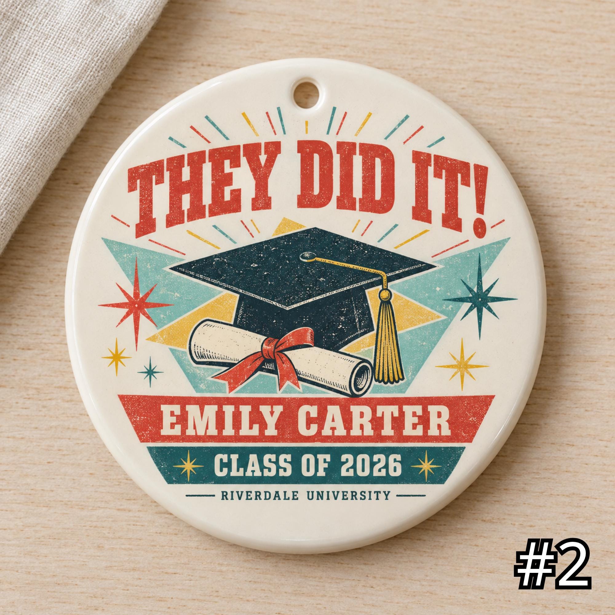 Personalized Graduation Ceramic Ornament – Class of 2026 Retro 50s Decor - Image 2