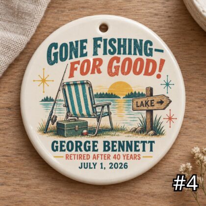 Personalized Retirement Ceramic Ornament – Clocked Out for Good Retro 50s Gift - Image 4