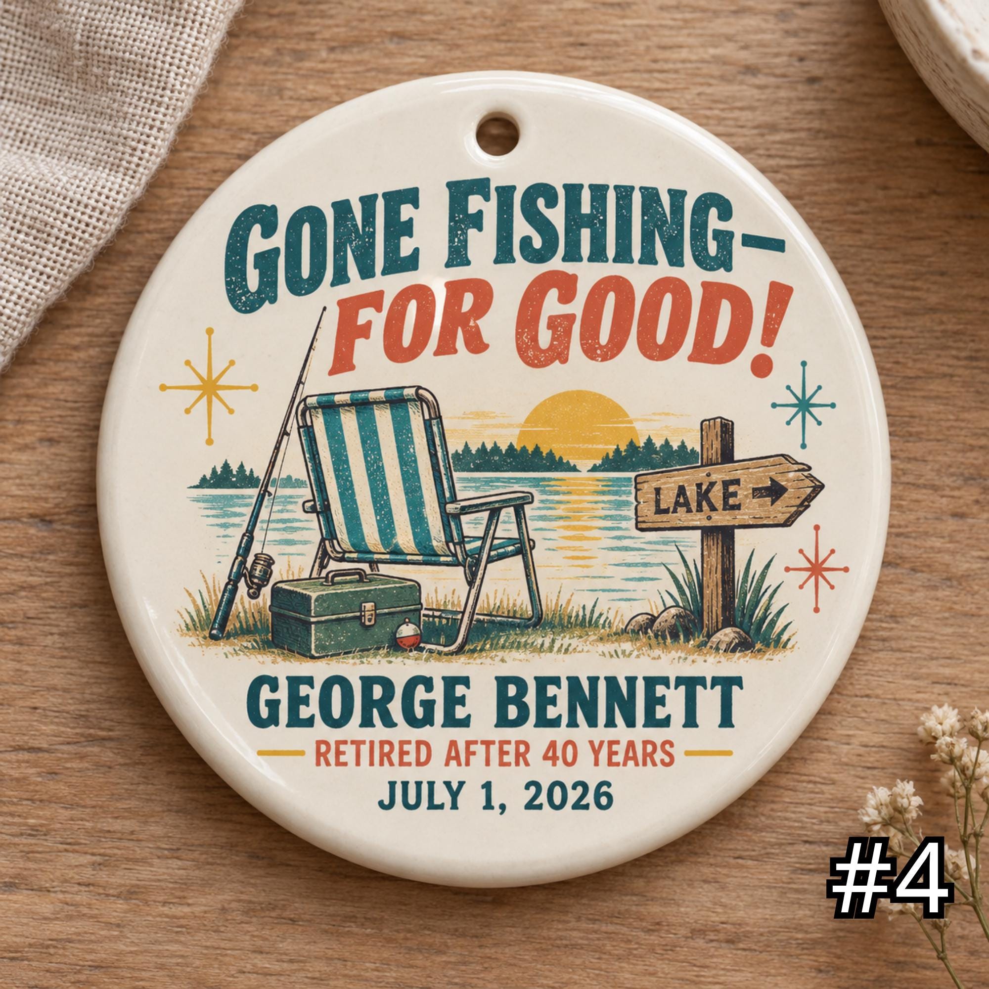 Personalized Retirement Ceramic Ornament – Clocked Out for Good Retro 50s Gift - Image 4