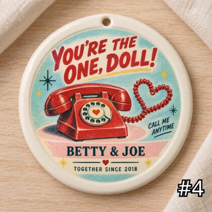 Personalized Couple Ceramic Ornament – You're the One Doll Retro 50s Valentine Gift - Image 4