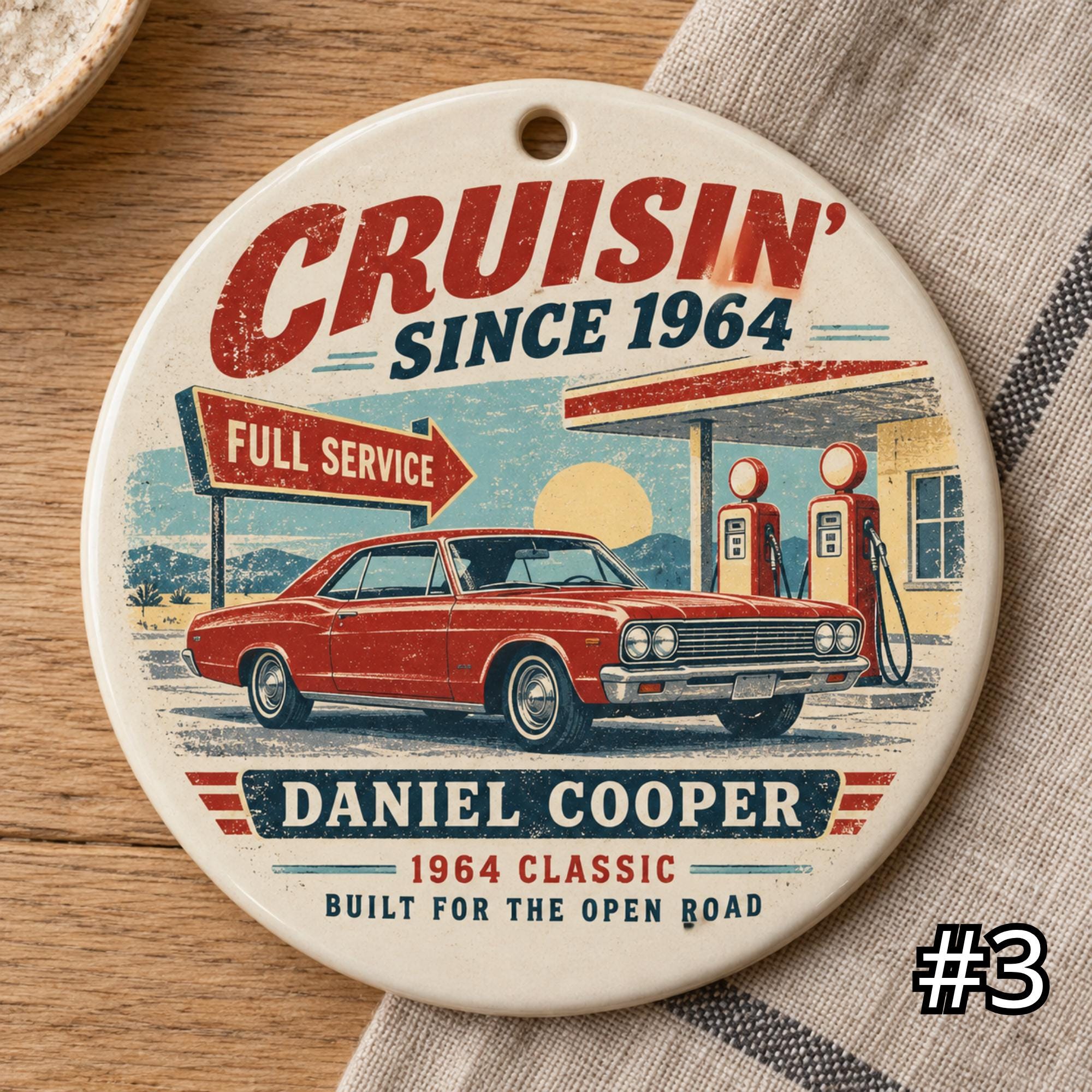 Personalized Classic Car Ceramic Ornament – Retro 50s Car Lover Gift - Image 3