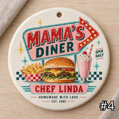 Personalized Diner Ceramic Ornament – Mama's Diner Retro 50s Kitchen Decor - Image 4