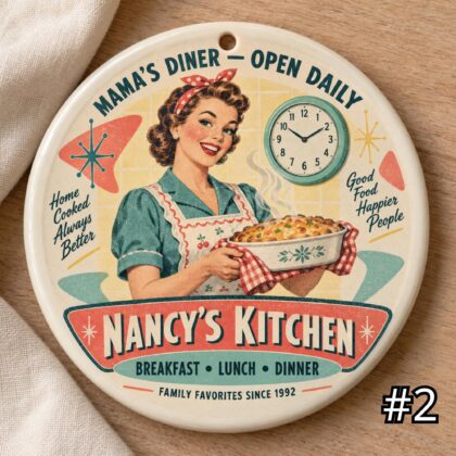 Alternative view of Personalized Diner Ceramic Ornament – Mama's Diner Retro 50s Kitchen Decor