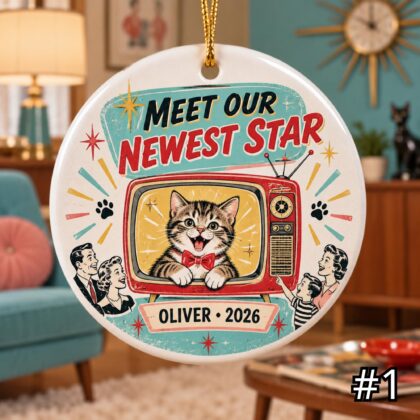 Alternative view of Personalized Gotcha Day Ceramic Ornament – Retro 50s Motel Sign Pet Adoption Gift