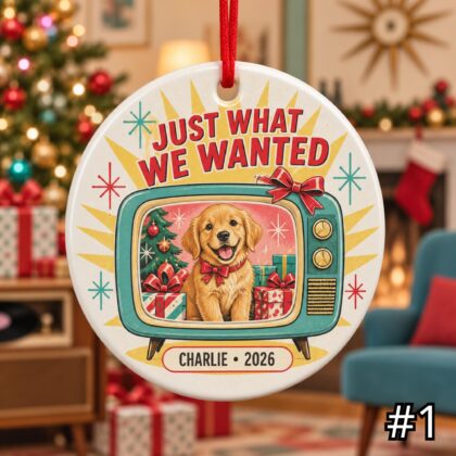 Alternative view of Personalized Pet Ceramic Ornament – Best Gift Ever Retro 50s New Dog or Cat Gift