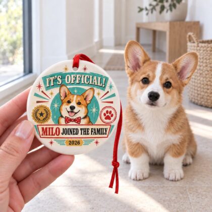 Personalized Pet Ceramic Ornament – Official Family Member Retro 50s Adoption Gift