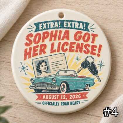 Personalized New Driver Ceramic Ornament – Licensed to Cruise Retro 50s First Car Gift - Image 4
