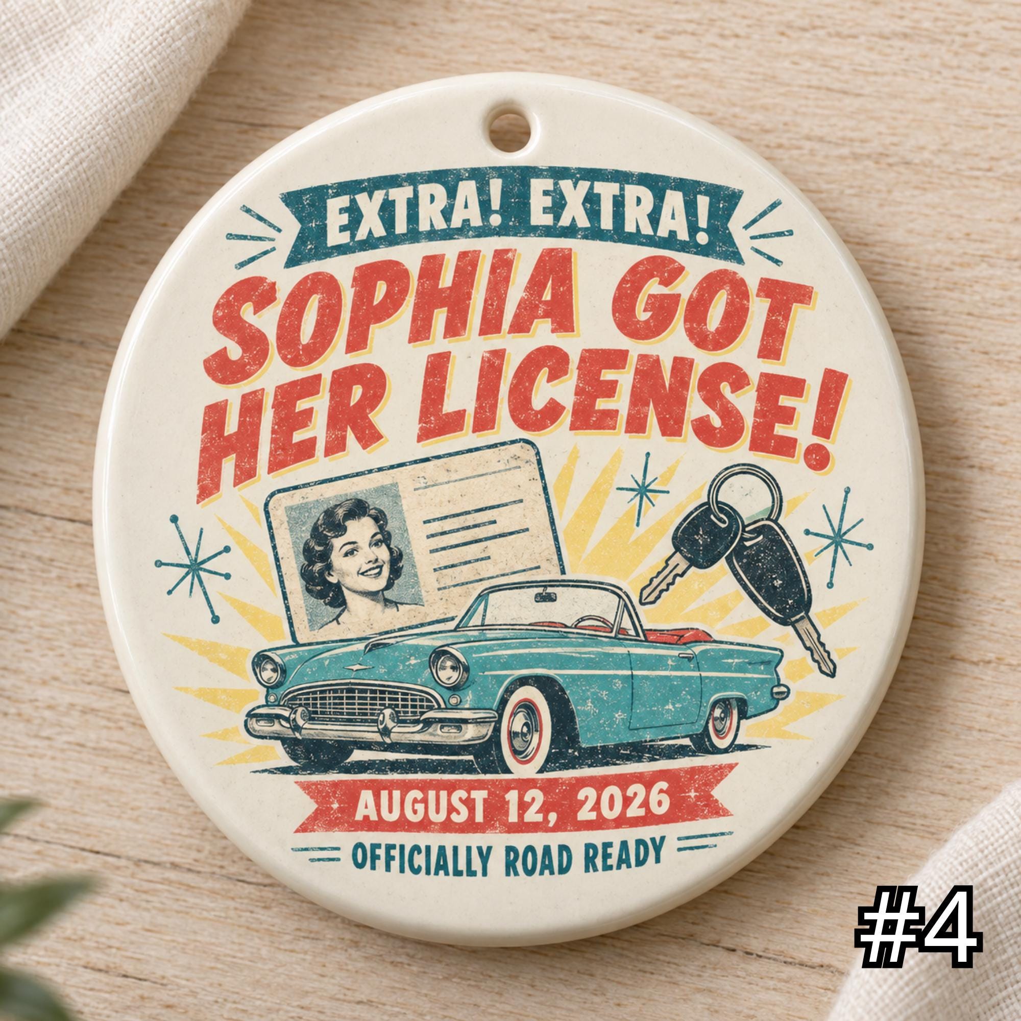 Personalized New Driver Ceramic Ornament – Licensed to Cruise Retro 50s First Car Gift - Image 4